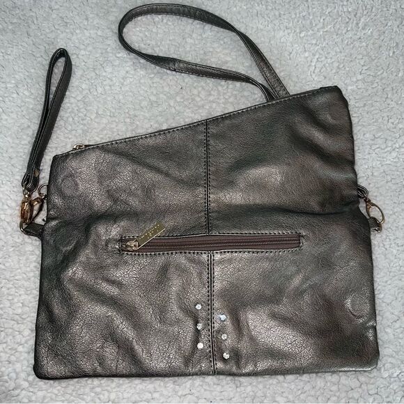 Imoshion Gunmetal Pewter Gray Fold-over Shoulder Bag or Clutch Rhinestones - Picture 3 of 12